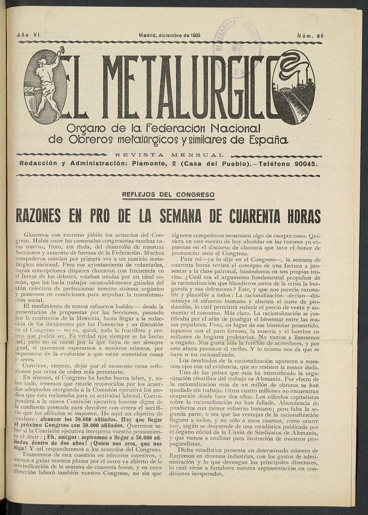 Miniatura de El Metalúrgico de diciembre de 1932, nº 68