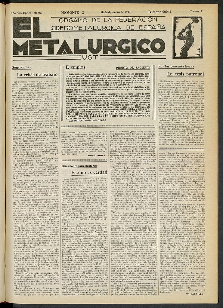 Miniatura de El Metalúrgico de marzo de 1933, nº 71