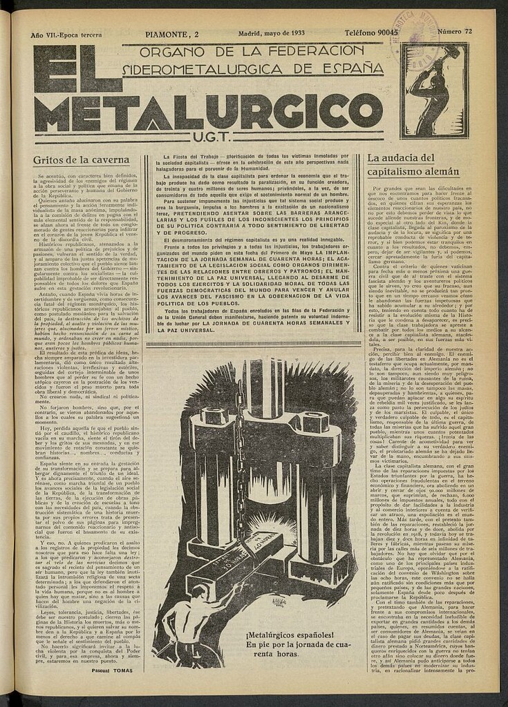 Miniatura de El Metalúrgico de Mayo de 1933, nº 72 [sic]
