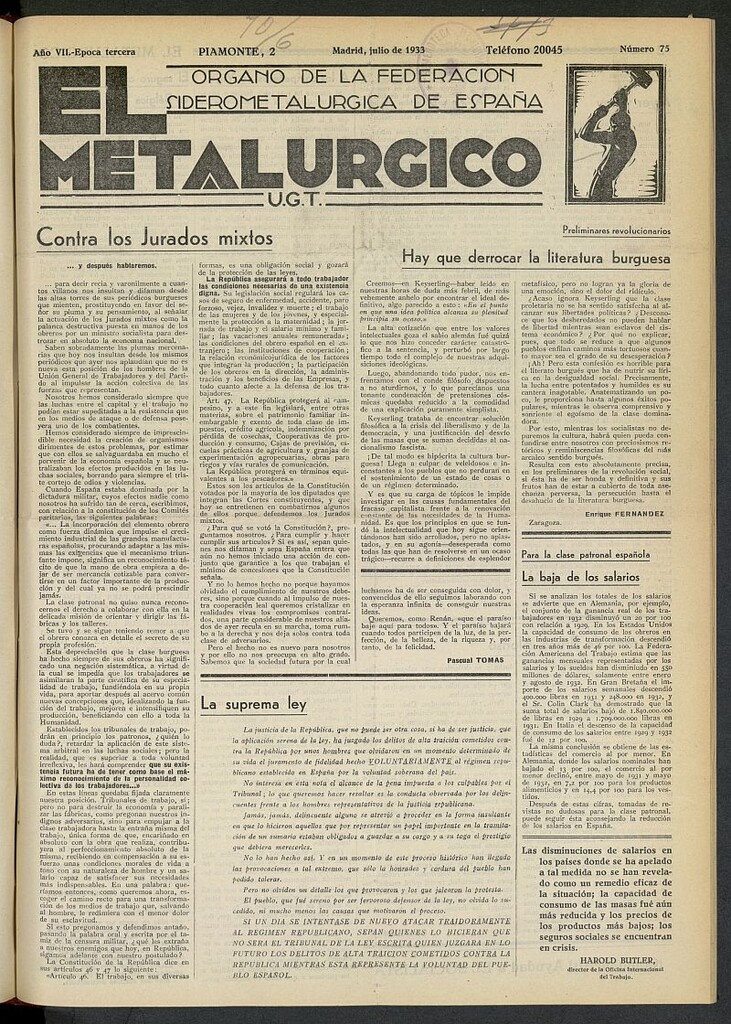Miniatura de El Metalúrgico de julio de 1933, nº 75