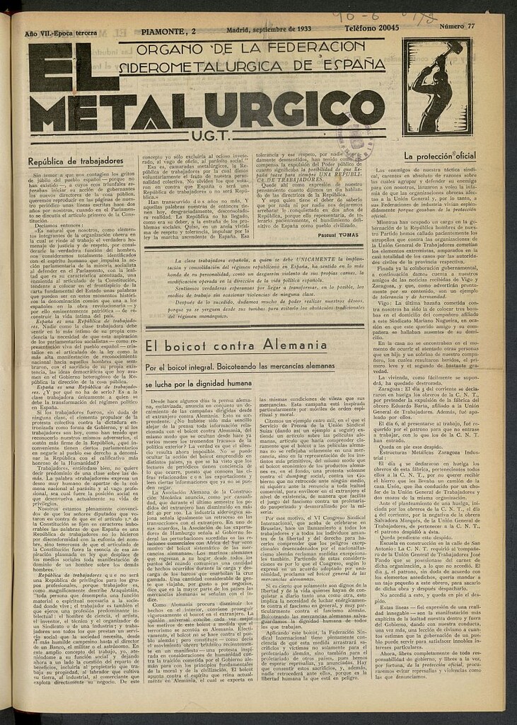 Miniatura de El Metalúrgico de septiembre de 1933, nº 77