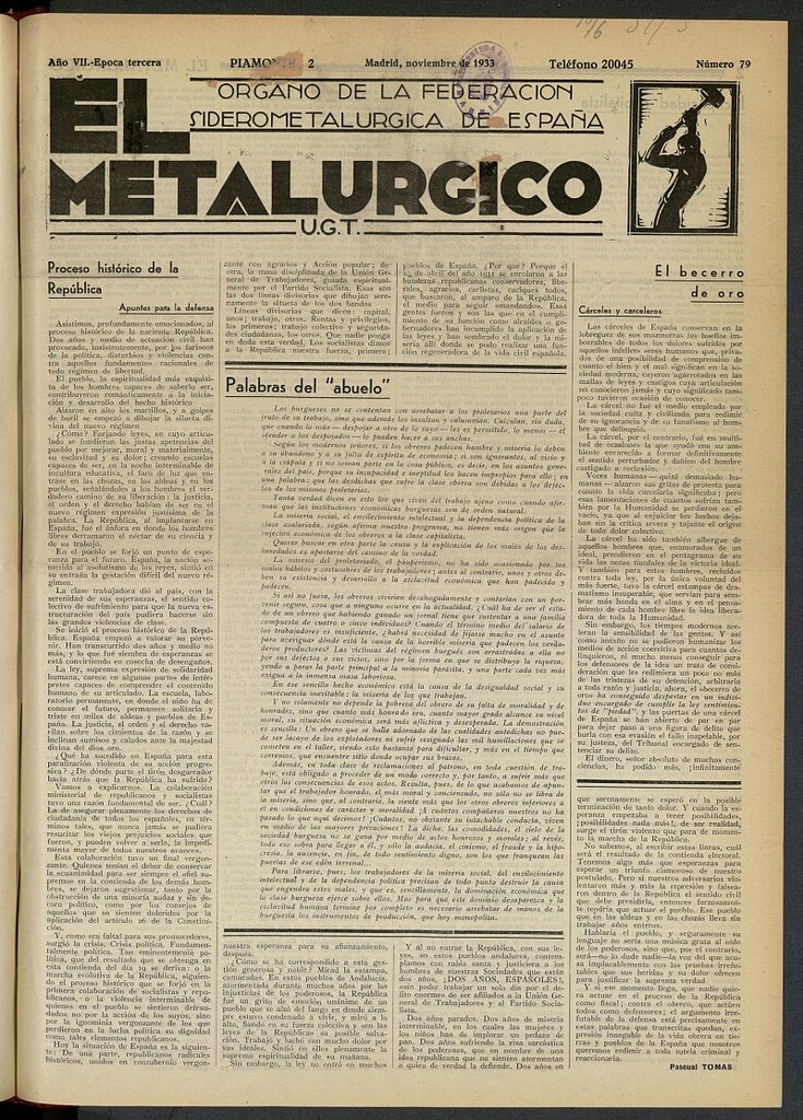 Miniatura de El Metalúrgico de noviembre de 1933, nº 79