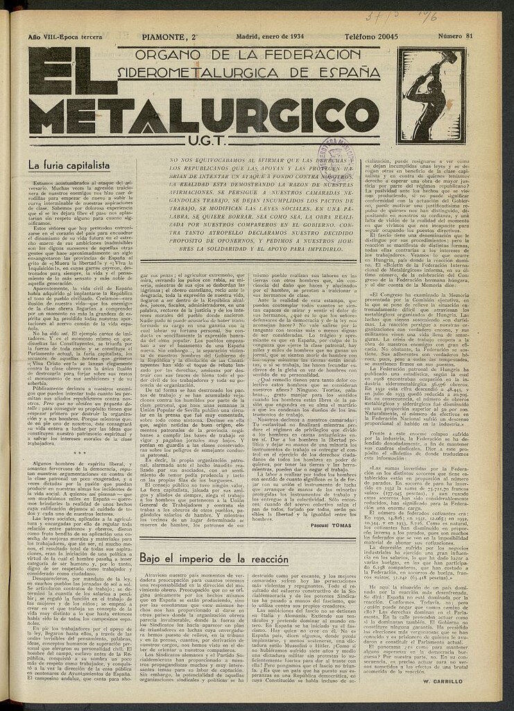 Miniatura de El Metalúrgico de enero de 1934, nº 81