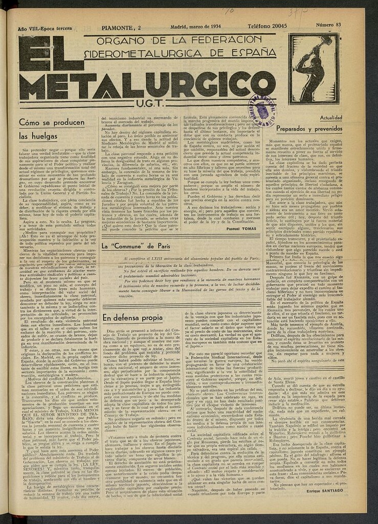 Miniatura de El Metalúrgico de marzo de 1934, nº 83