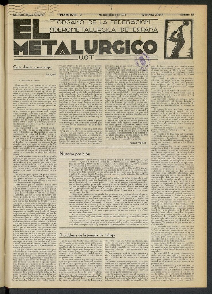 Miniatura de El Metalúrgico de Mayo de 1934, nº 85