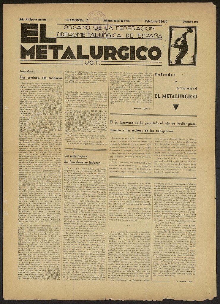 Miniatura de El Metalúrgico de julio de 1936, nº 101