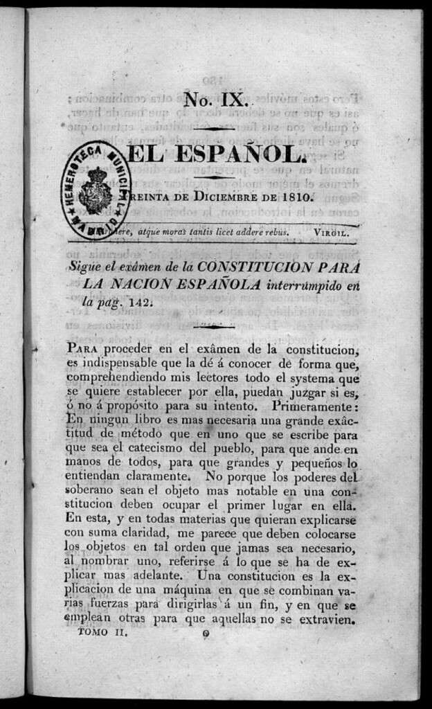 Miniatura de El Español. Nº IX, 30 de diciembre de 1810.