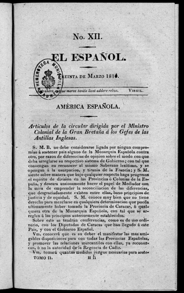 Miniatura de El Español. Nº XII, 30 de marzo de 1811.
