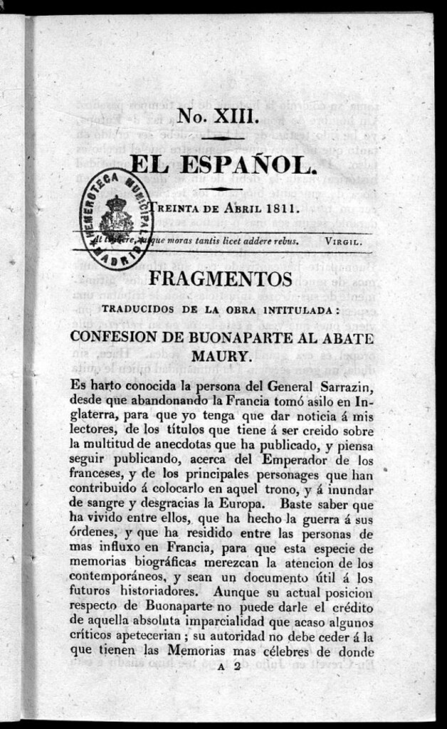 Miniatura de El Español. Nº XIII, 30 de abril de 1811.