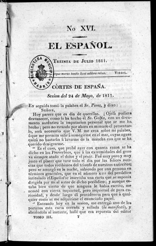 Miniatura de El Español. Nº XVI, 30 de julio de 1811.