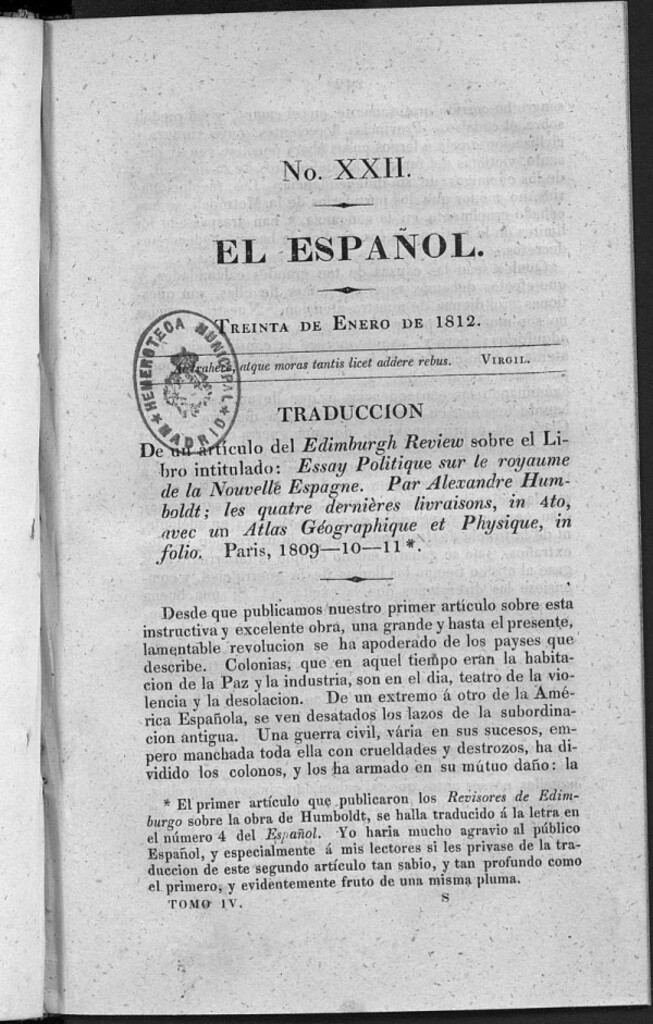 Miniatura de El Español. Nº XXII, 30 de enero de 1812.