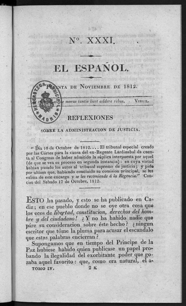 Miniatura de El Español. Nº XXXI, 30 de noviembre de 1812.