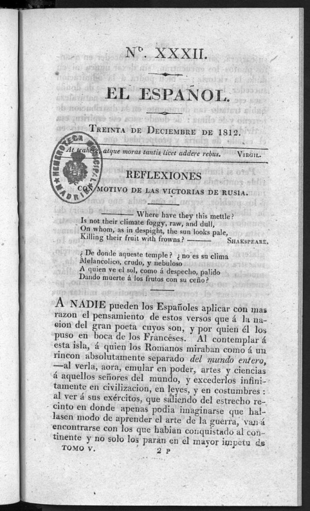 Miniatura de El Español. Nº XXXII, 30 de diciembre de 1812.