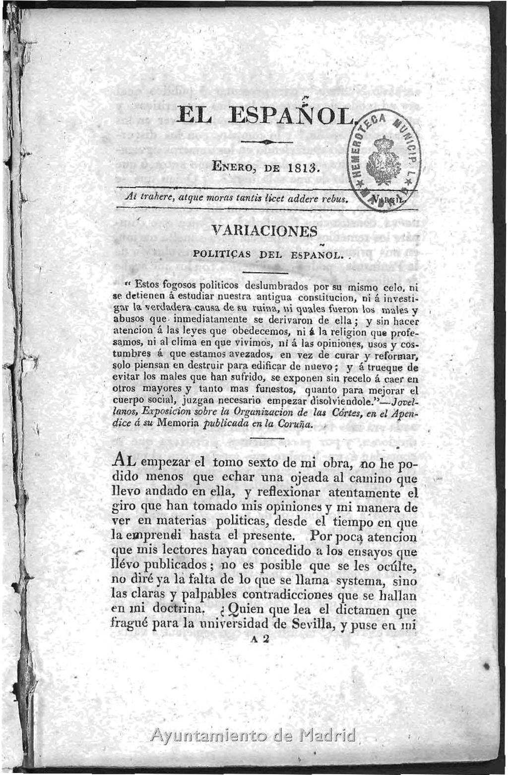 Miniatura de El Español, enero de 1813