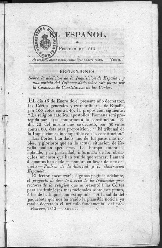 Miniatura de El Español, febrero de 1813