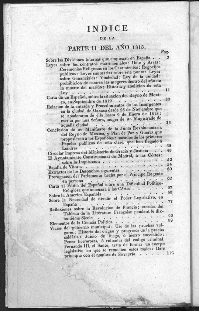 Miniatura de El Español, índice de julio a diciembre de 1813