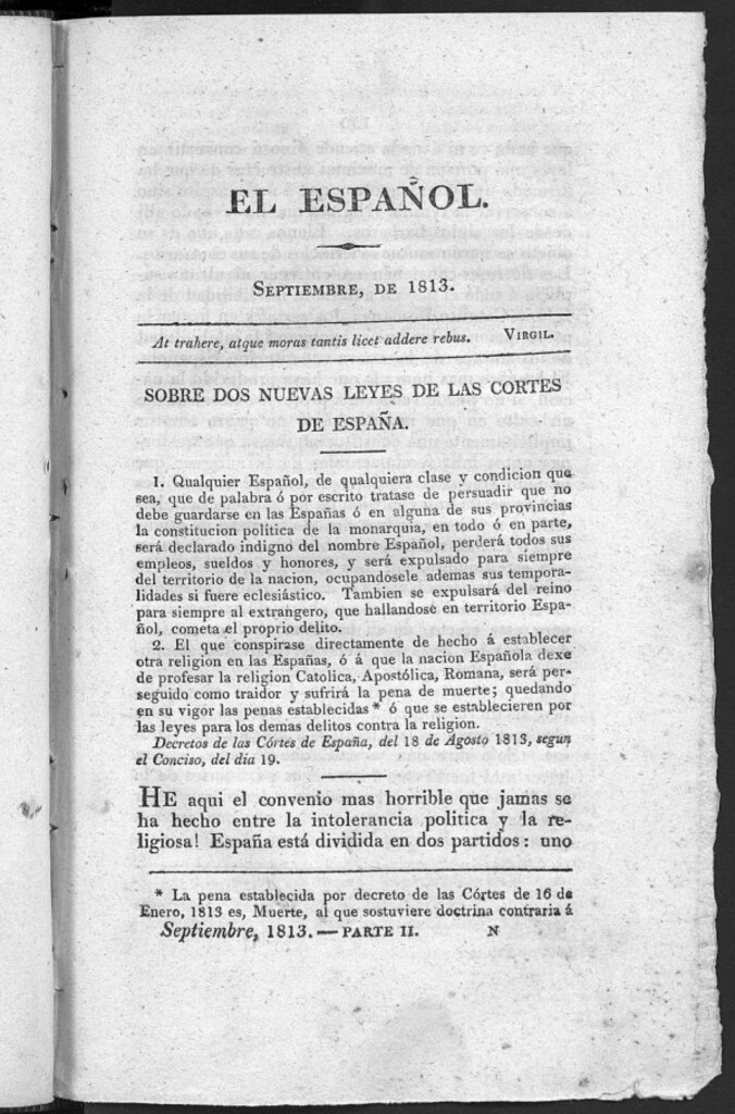 Miniatura de El Español, septiembre de 1813