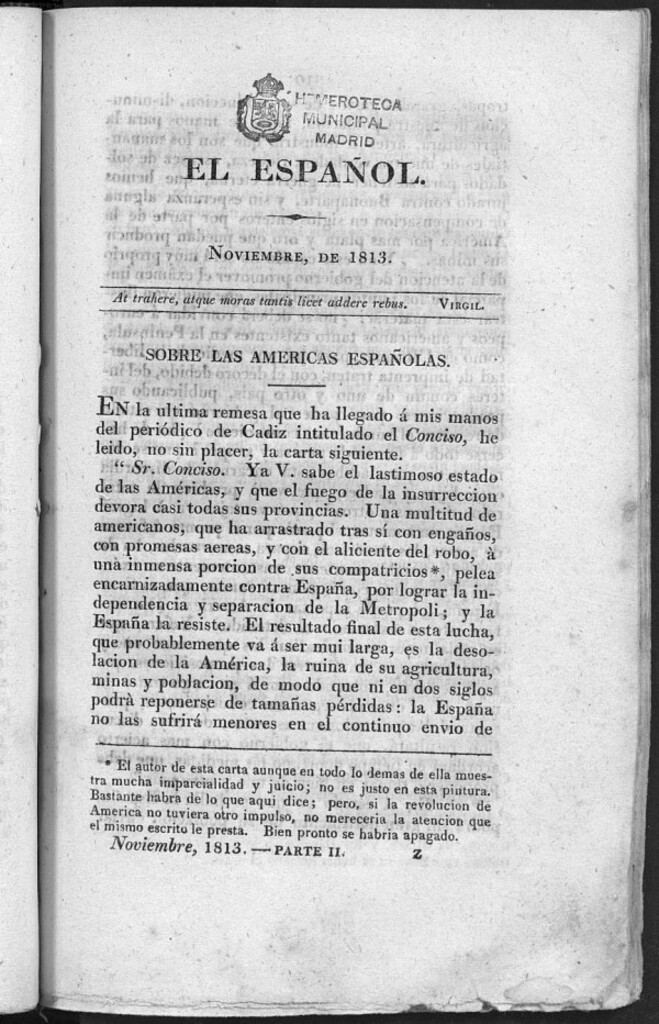 Miniatura de El Español, noviembre de 1813