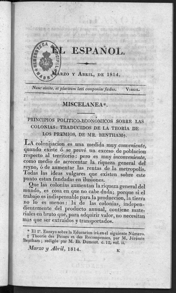 Miniatura de El Español, marzo y abril de 1814