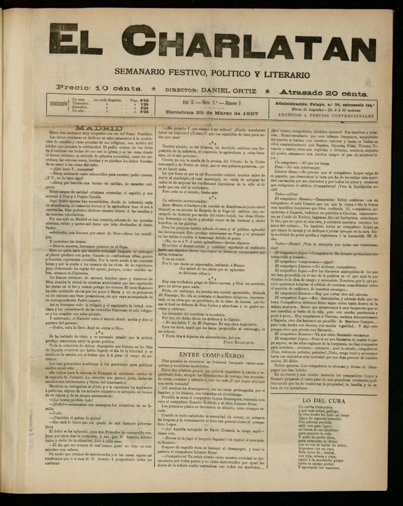 Miniatura de El Charlatán: semanario festivo, político y literario del 25 de marzo de 1887