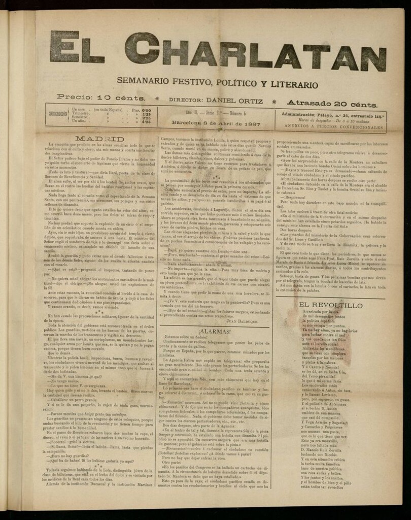 Miniatura de El Charlatán: semanario festivo, político y literario del 8 de abril de 1887