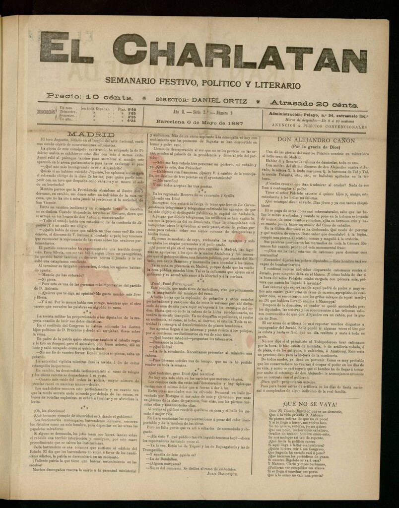 Miniatura de El Charlatán: semanario festivo, político y literario del 6 de Mayo de 1887