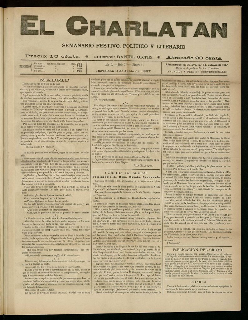 Miniatura de El Charlatán: semanario festivo, político y literario del 9 de Junio de 1887