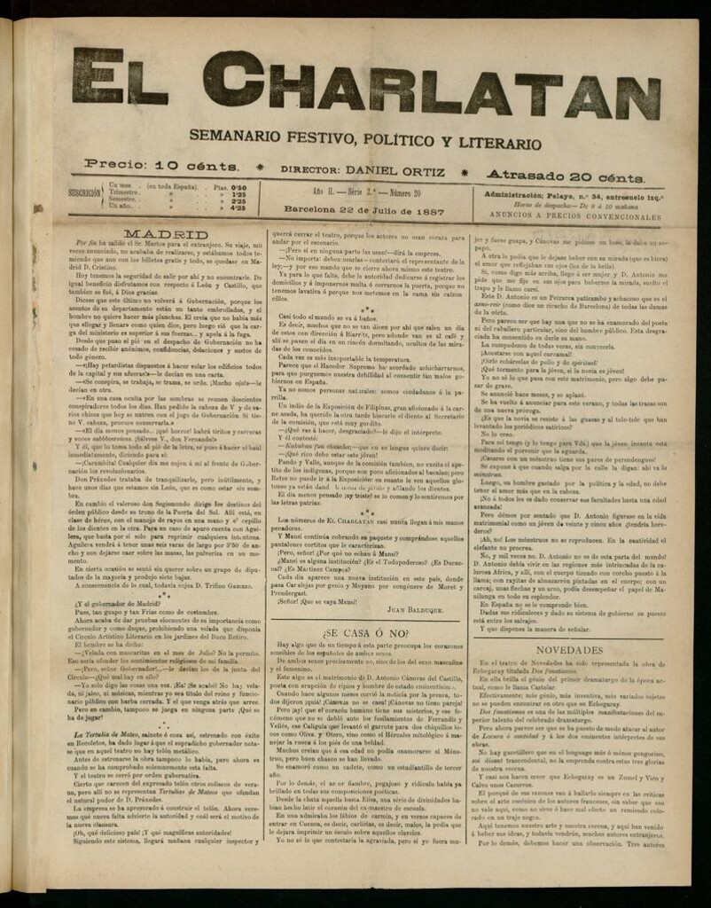 Miniatura de El Charlatán: semanario festivo, político y literario del 22 de Julio de 1887