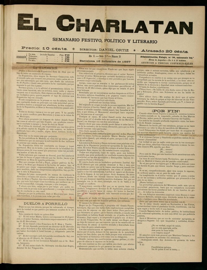 Miniatura de El Charlatán: semanario festivo, político y literario del 16 de Septiembre de 1887