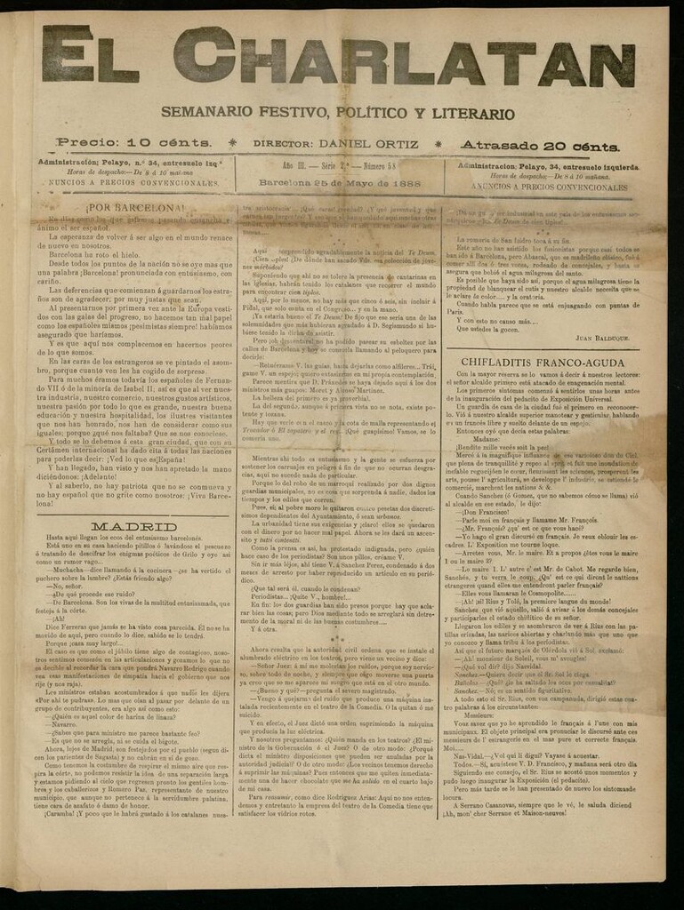 Miniatura de El Charlatán: semanario festivo, político y literario del 25 de Mayo de 1888