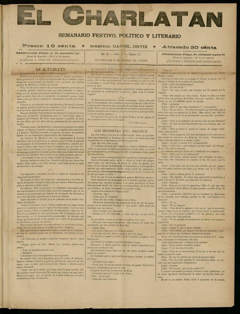 Miniatura de El Charlatán: semanario festivo, político y literario del 8 de Junio de 1888