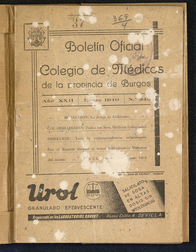 Miniatura de Boletín Oficial del Colegio de Médicos de la Provincia de Burgos. Enero de 1940, nº 243