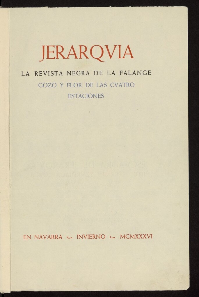 Miniatura de Jerarquía: la revista negra de La Falange: : gozo y flor de las cuatro estaciones