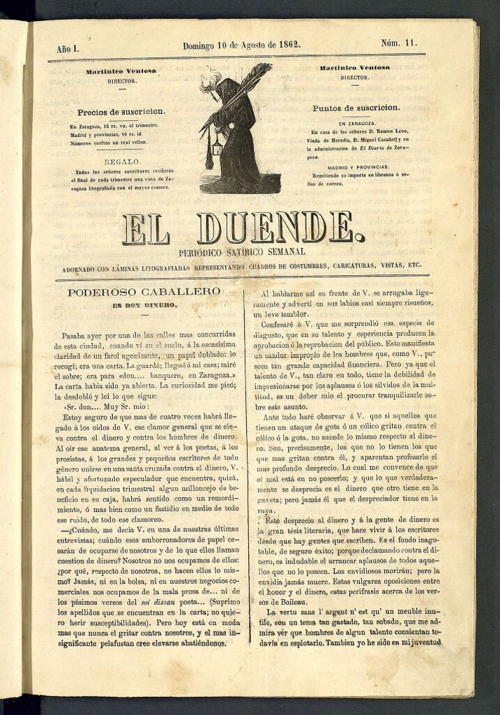 Miniatura de El Duende: periódico satírico semanal. 10 de agosto de 1862, nº 11