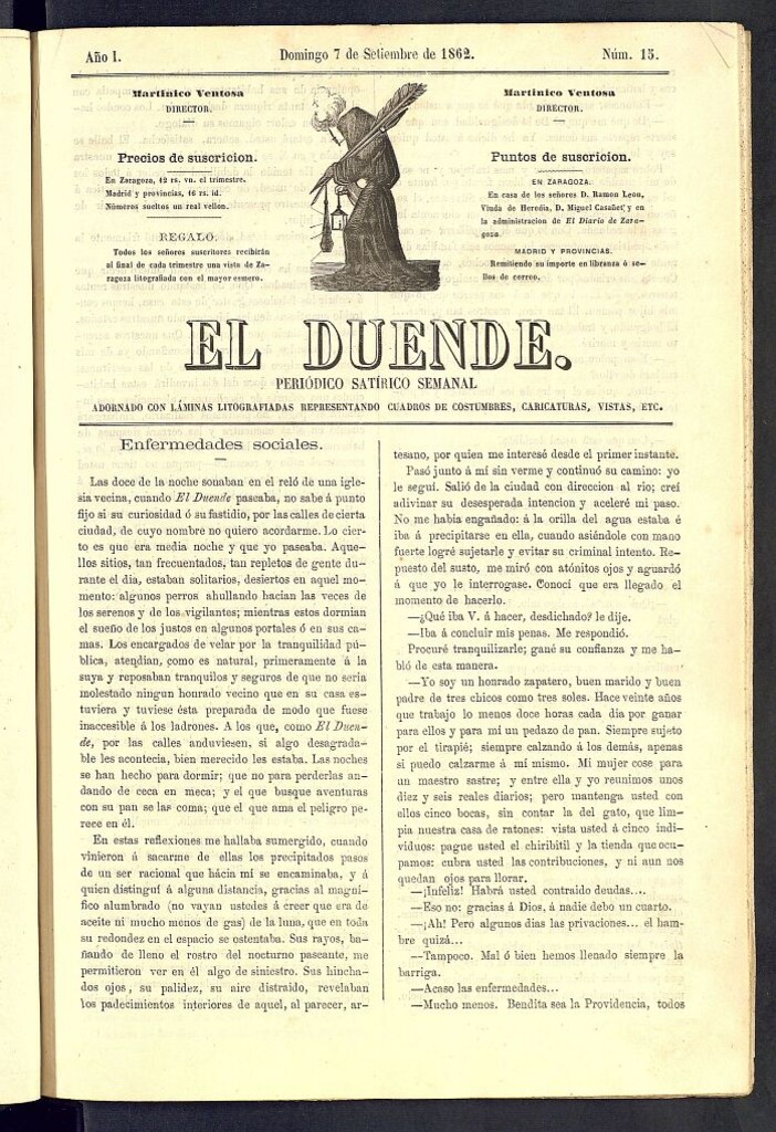Miniatura de El Duende: periódico satírico semanal. 7 de septiembre de 1862, nº 15