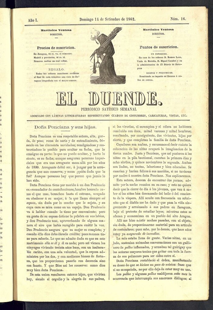 Miniatura de El Duende: periódico satírico semanal. 14 de septiembre de 1862, nº 16