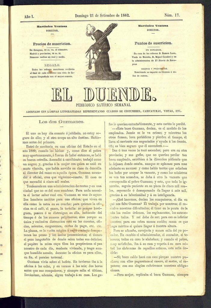 Miniatura de El Duende: periódico satírico semanal. 21 de septiembre de 1862, nº 17