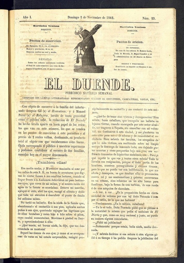 Miniatura de El Duende: periódico satírico semanal. 2 de noviembre de 1862, nº 23