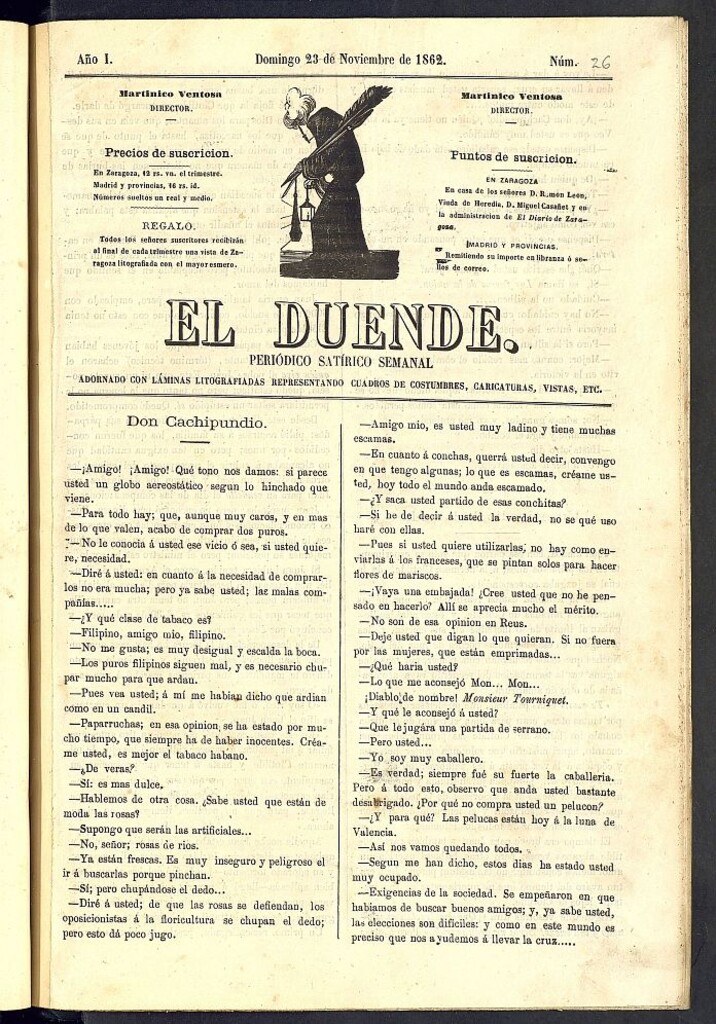 Miniatura de El Duende: periódico satírico semanal. 23 de noviembre de 1862, nº 26