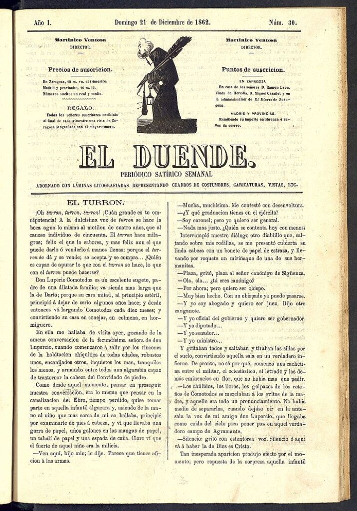Miniatura de El Duende: periódico satírico semanal. 21 de diciembre de 1862, nº 30
