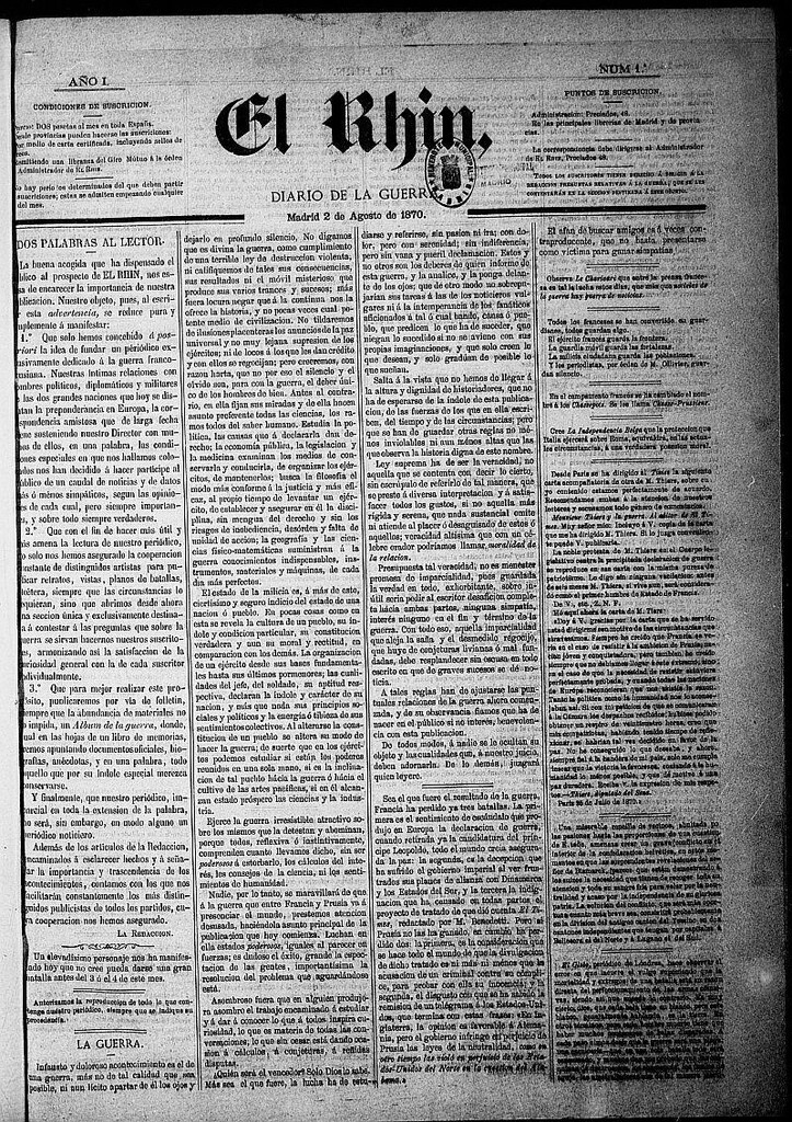 Miniatura de El Rhin: diario de la guerra del 2 de agosto de 1870, nº 1