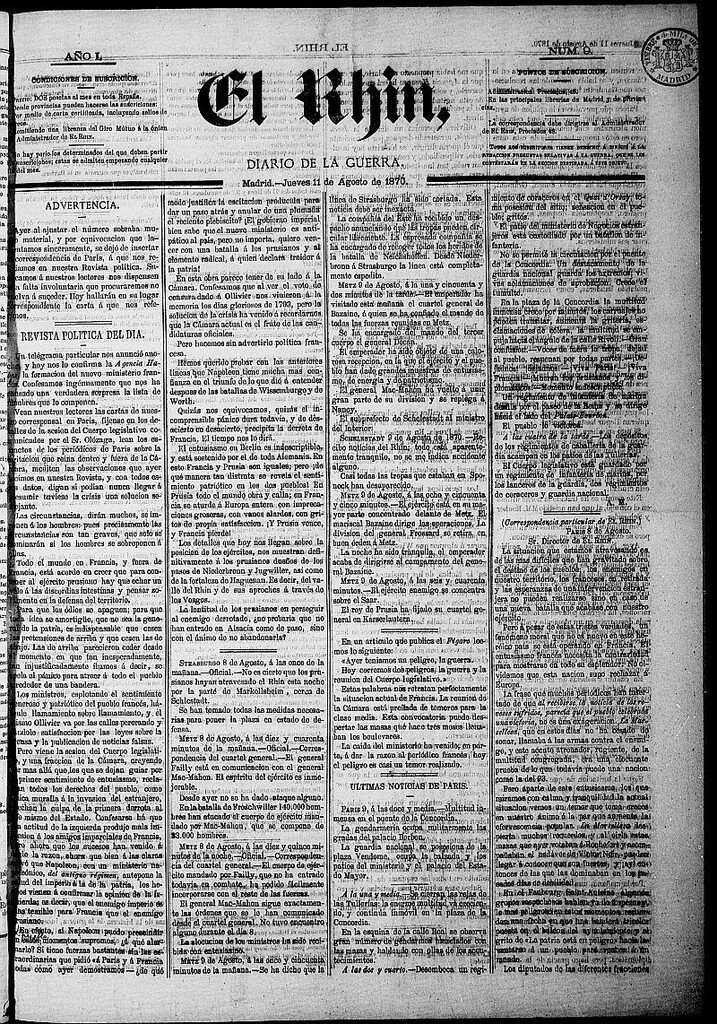 Miniatura de El Rhin: diario de la guerra del 11 de agosto de 1870, nº 9