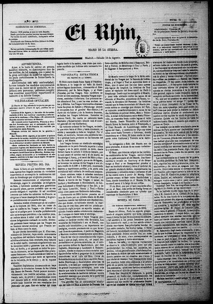 Miniatura de El Rhin: diario de la guerra del 13 de agosto de 1870, nº 11