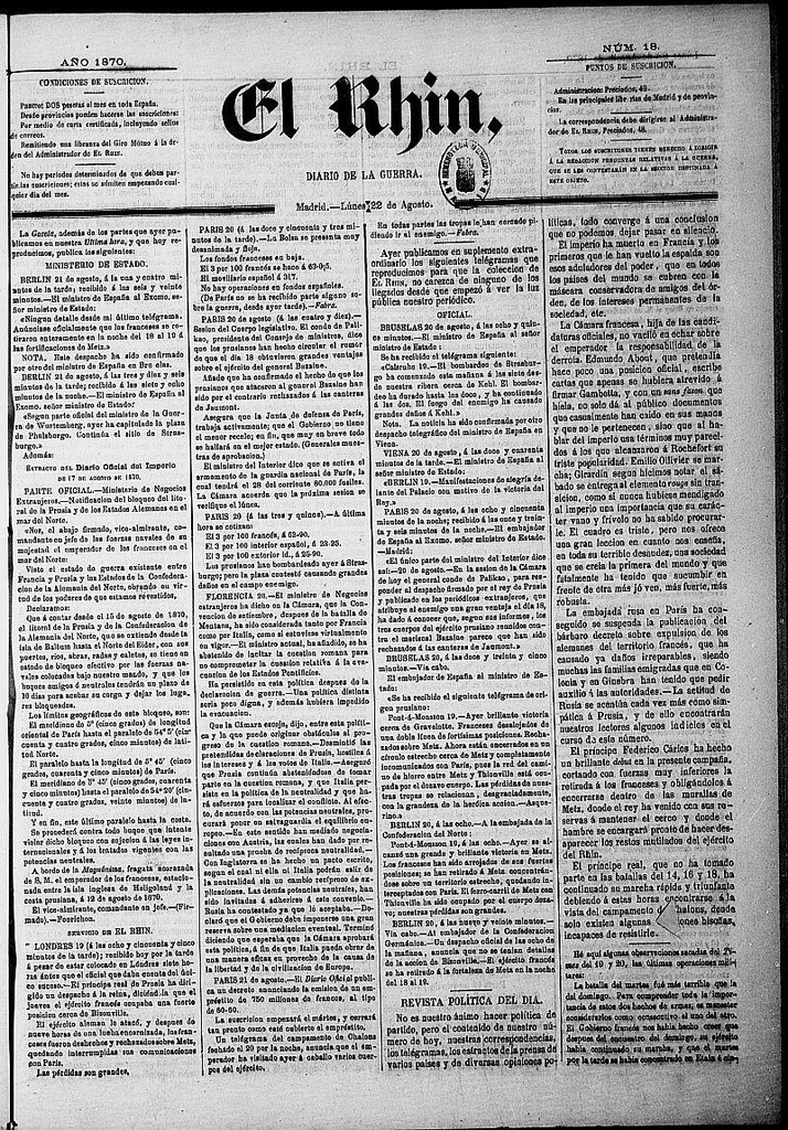 Miniatura de El Rhin: diario de la guerra del 22 de agosto de 1870, nº 18