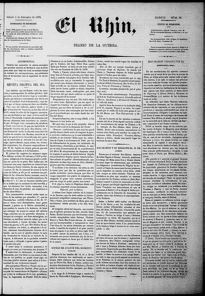 Miniatura de El Rhin: diario de la guerra del 3 de septiembre de 1870, nº 28 [sic]