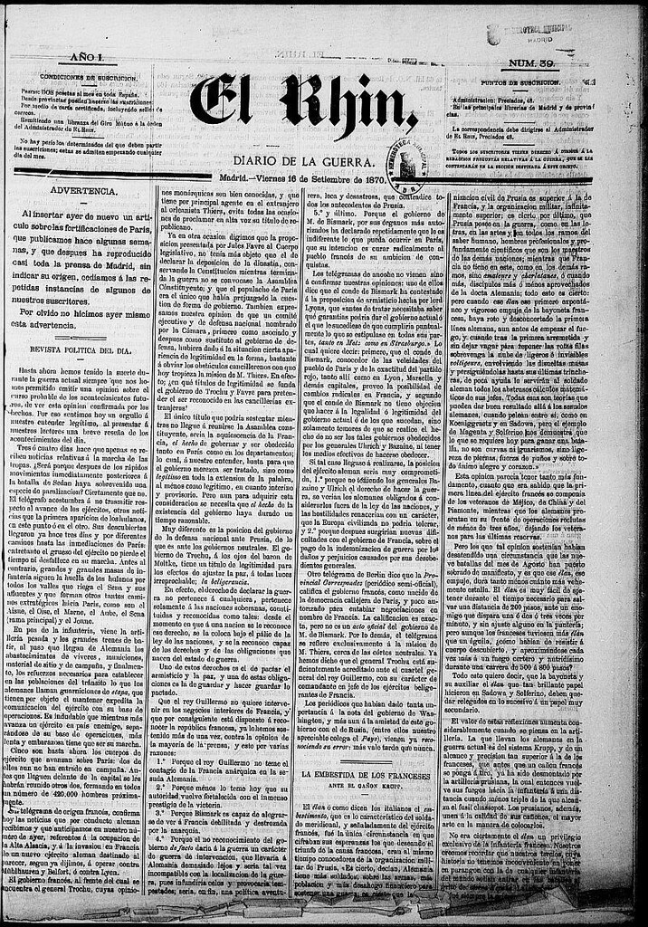 Miniatura de El Rhin: diario de la guerra del 16 de septiembre de 1870, nº 39