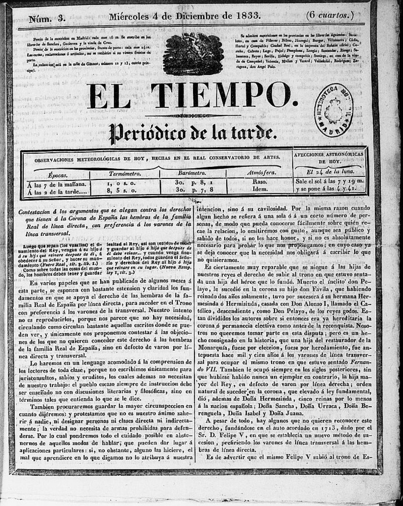 Miniatura de El Tiempo: periódico de la tarde del 4 de diciembre de 1833, nº 3