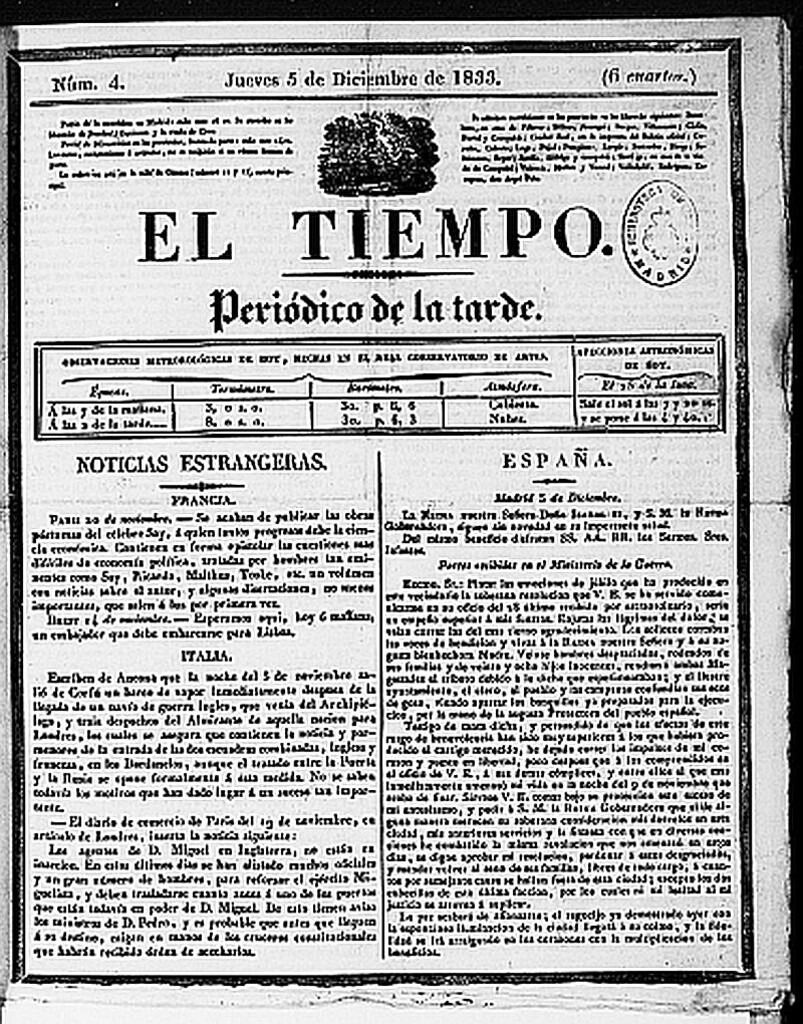 Miniatura de El Tiempo: periódico de la tarde del 5 de diciembre de 1833, nº 4