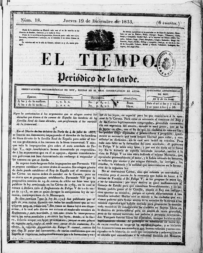 Miniatura de El Tiempo periódico de la tarde del 19 de diciembre de 1833, nº 18