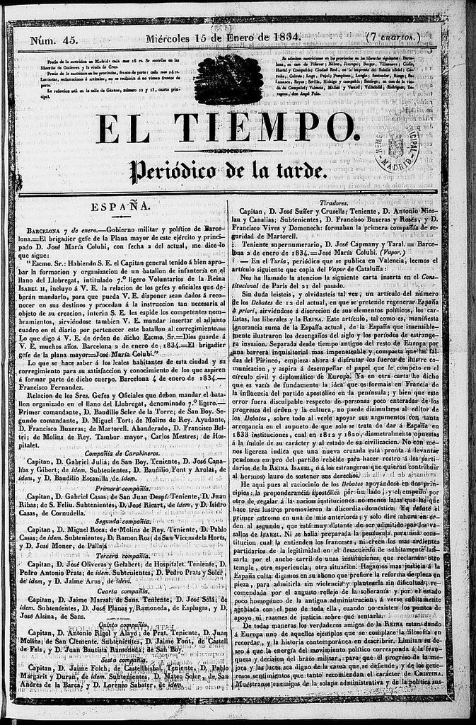 Miniatura de El Tiempo: periódico de la tarde del 15 de enero de 1834, nº 45